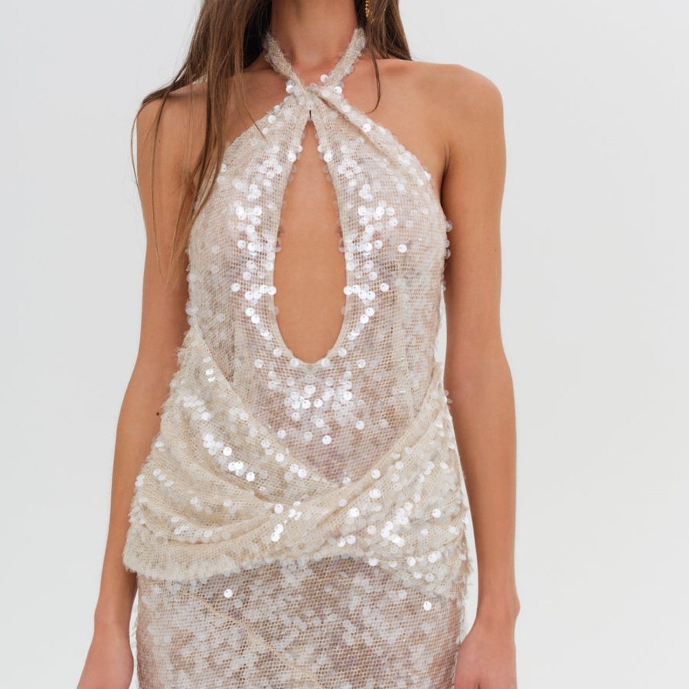 $349 NWT Nude For Love And Lemons “Sydney” Sequin Maxi Dress Sz X-Large - Picture 2 of 15